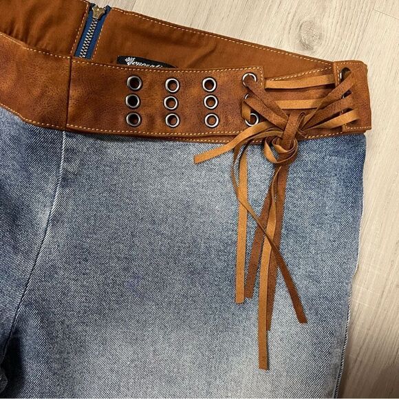 Generation Kiss x Dolls Kill stretchy flare jeans brown fringe Cowboy sz XL - Picture 4 of 13